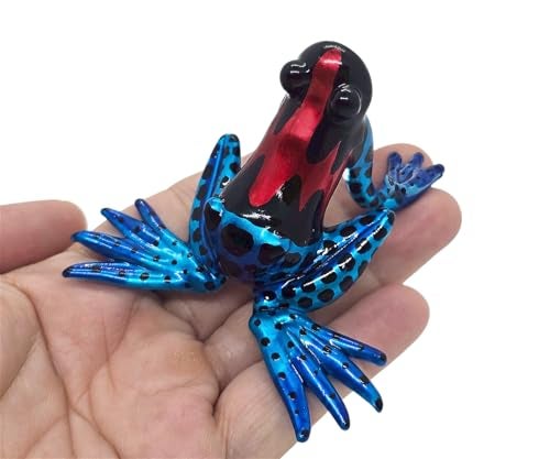 ChangThai Design Tiny 2¼" Black Red Blue Spotted Frog Figurine - Miniature Hand Blown Painted Glass Poison Frogs Amphibian Animals Colorful Small Crystal Decorative Collectible Figures Décor Gifts - Image 1
