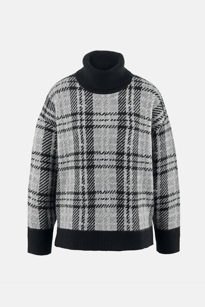 Tchibo سويت شيرت نسائي برقبة سلحفاة بأكمام طويلة ومخطط، رمادي - Image 2