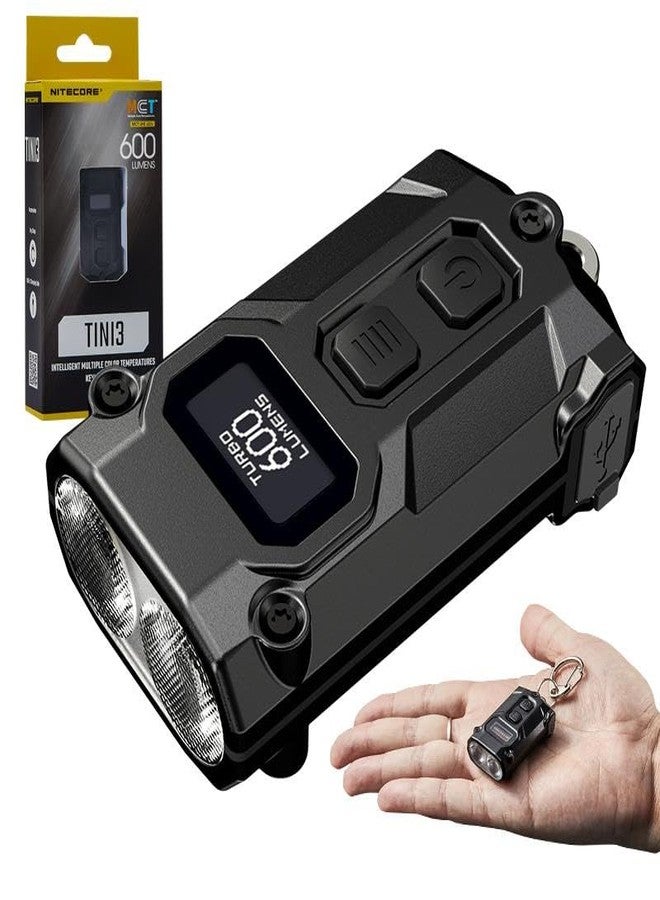 نايت كور مصباح Nitecore TINI3 MCT KRYCHAIN - أسود، مصباح TINI3 MCT الذكي متعدد درجات حرارة الألوان، أسود - 600 لومن مع كابل شحن Eco-Sensa - Image 1