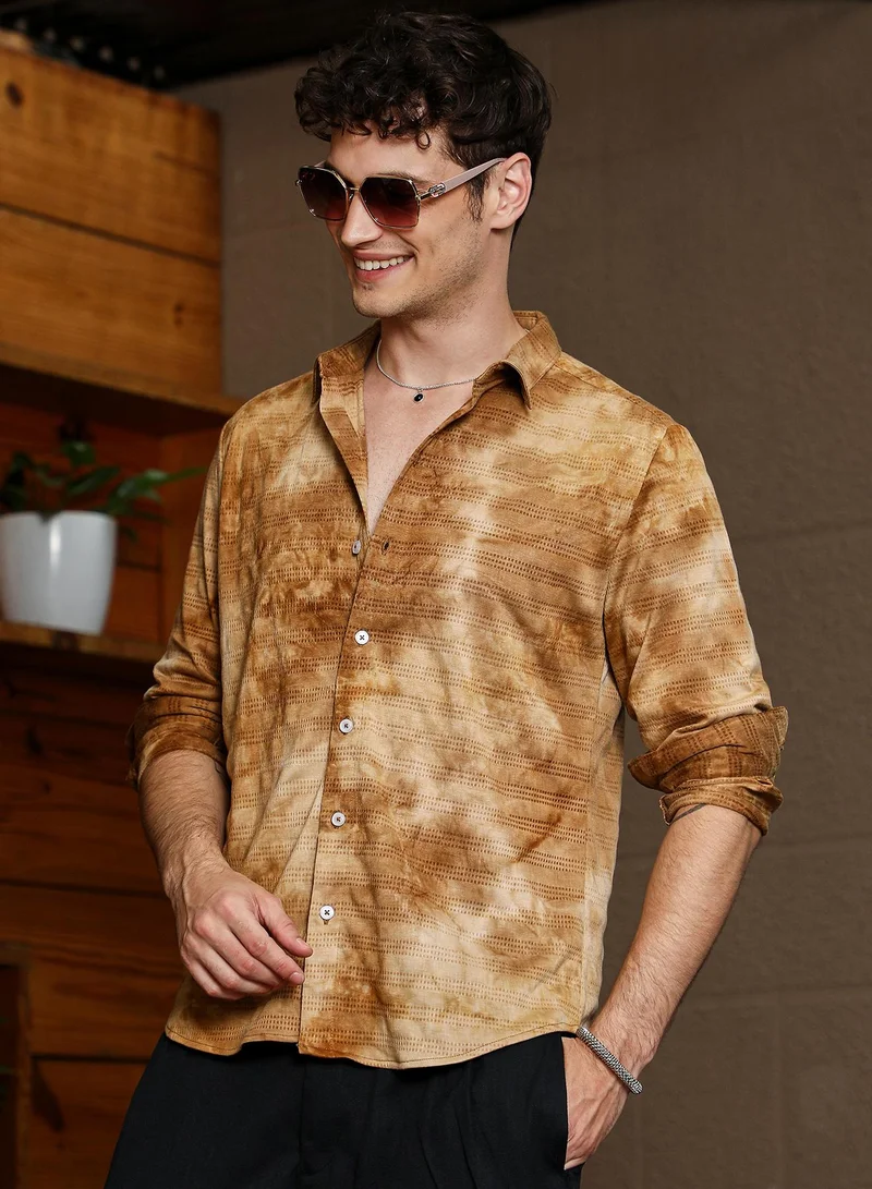 Campus Sutra Men's Chocolate Brown Dyed-Tactile Shirt