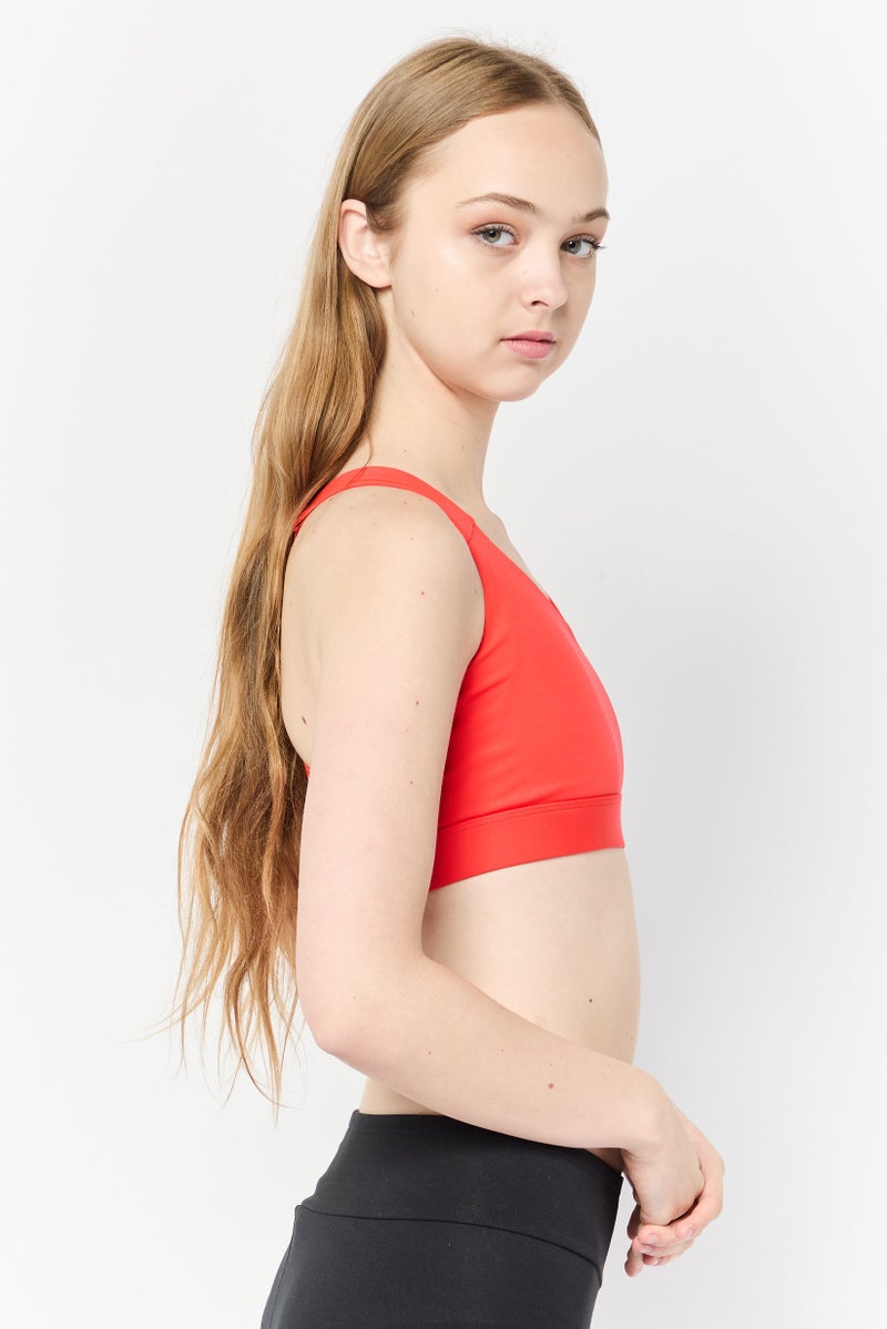 Adidas حمالة صدر رياضية مبطنة بشعار العلامة التجارية للنساء، أحمر نيون - Image 3