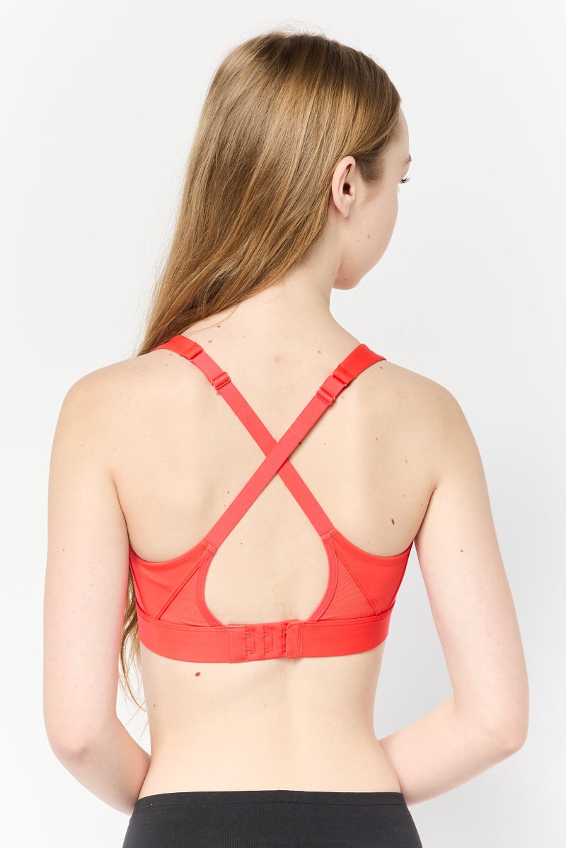 Adidas حمالة صدر رياضية مبطنة بشعار العلامة التجارية للنساء، أحمر نيون - Image 4