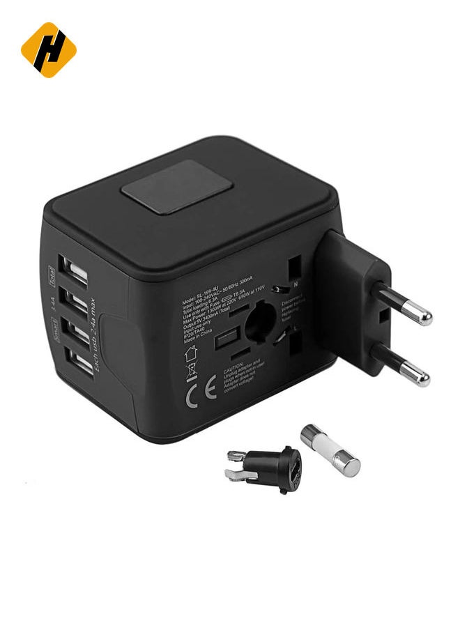 HuHa Universal International Travel Power Adapter with 3 USB + 1 Type C Charging Ports, European Adapter, Worldwide AC Outlet Plugs Adapters for Europe, UK, US, AU  - Image 3