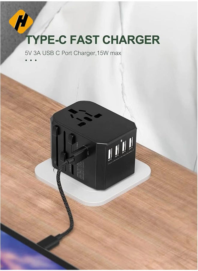 HuHa Universal International Travel Power Adapter with 3 USB + 1 Type C Charging Ports, European Adapter, Worldwide AC Outlet Plugs Adapters for Europe, UK, US, AU  - Image 4