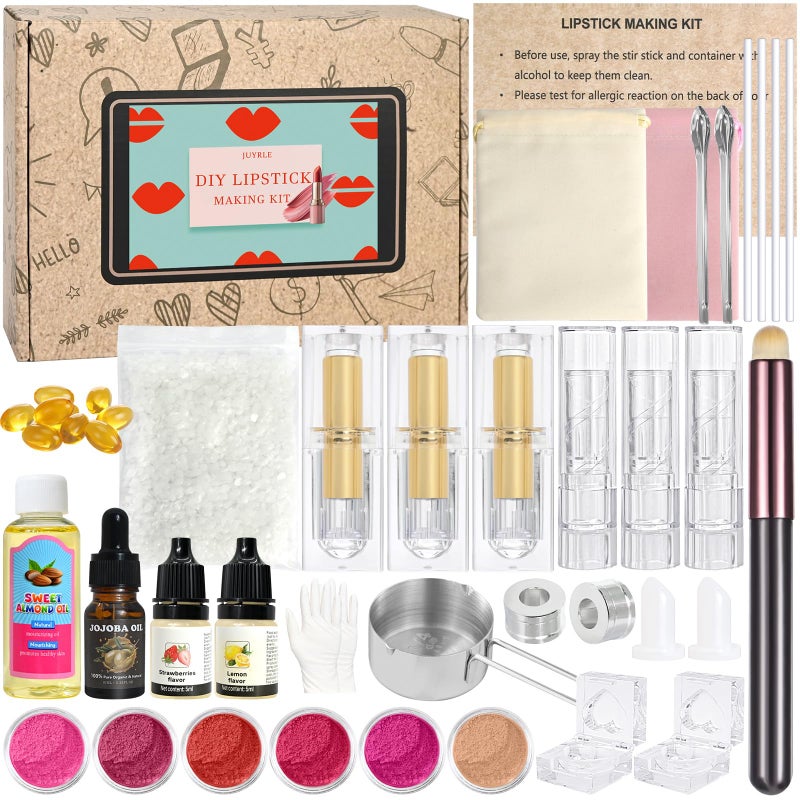 JUYRLE Lipstick Making Kit 47Pcs DIY Matte Velvet Lipstick Set Lip Gloss Kit Make Your Own Lip Stain Kit with Beeswax LongLasting QuickDrying NonStick Cup Lip Makeup Gift Kit for Women Beginner - Image 2