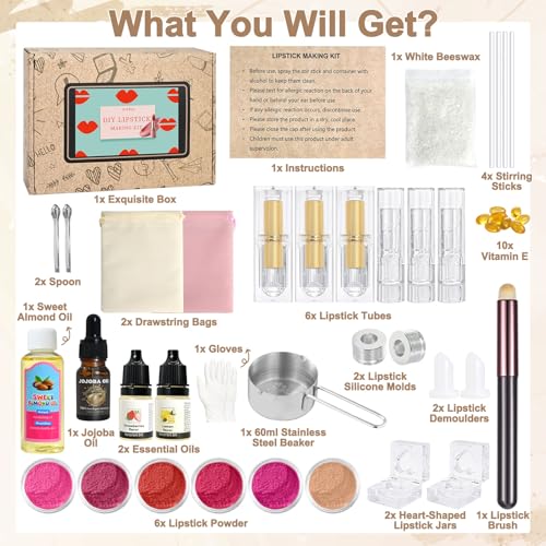 JUYRLE Lipstick Making Kit 47Pcs DIY Matte Velvet Lipstick Set Lip Gloss Kit Make Your Own Lip Stain Kit with Beeswax LongLasting QuickDrying NonStick Cup Lip Makeup Gift Kit for Women Beginner - Image 3