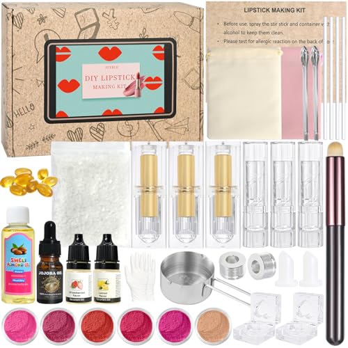 JUYRLE Lipstick Making Kit 47Pcs DIY Matte Velvet Lipstick Set Lip Gloss Kit Make Your Own Lip Stain Kit with Beeswax LongLasting QuickDrying NonStick Cup Lip Makeup Gift Kit for Women Beginner - Image 1