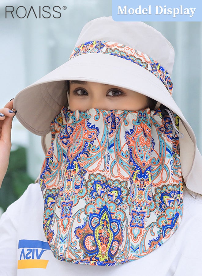 roaiss Women Wide Brim Sun Hat with Neck Protector Scarf UV Protection Adjustable Sun Visor Cap UPF 50+ Summer Hat for Gardening Beach Hiking Fishing Outdoor Sun Protection Beach Hat  - Image 2