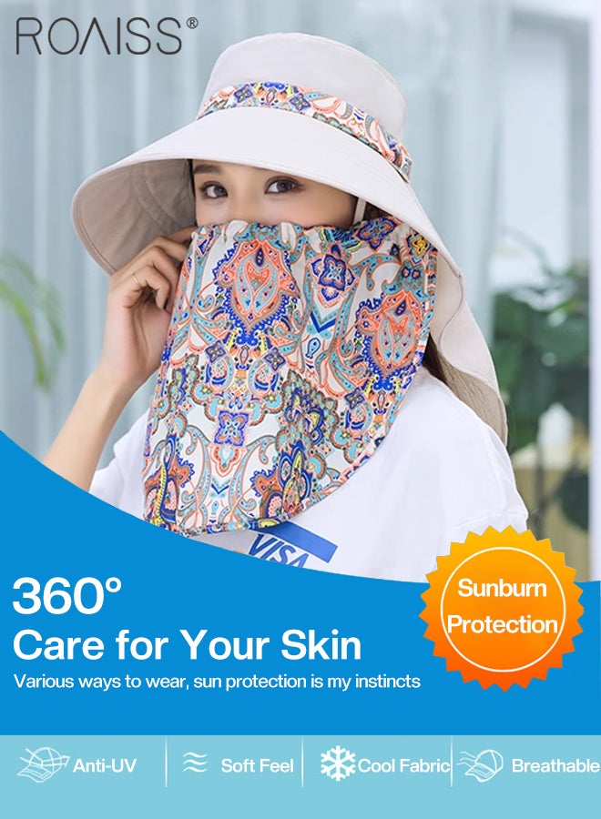 roaiss Women Wide Brim Sun Hat with Neck Protector Scarf UV Protection Adjustable Sun Visor Cap UPF 50+ Summer Hat for Gardening Beach Hiking Fishing Outdoor Sun Protection Beach Hat  - Image 4