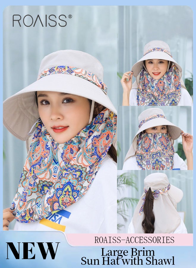 roaiss Women Wide Brim Sun Hat with Neck Protector Scarf UV Protection Adjustable Sun Visor Cap UPF 50+ Summer Hat for Gardening Beach Hiking Fishing Outdoor Sun Protection Beach Hat  - Image 1
