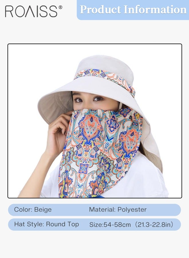 roaiss Women Wide Brim Sun Hat with Neck Protector Scarf UV Protection Adjustable Sun Visor Cap UPF 50+ Summer Hat for Gardening Beach Hiking Fishing Outdoor Sun Protection Beach Hat  - Image 3