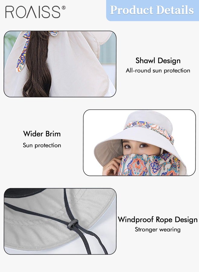 roaiss Women Wide Brim Sun Hat with Neck Protector Scarf UV Protection Adjustable Sun Visor Cap UPF 50+ Summer Hat for Gardening Beach Hiking Fishing Outdoor Sun Protection Beach Hat  - Image 5