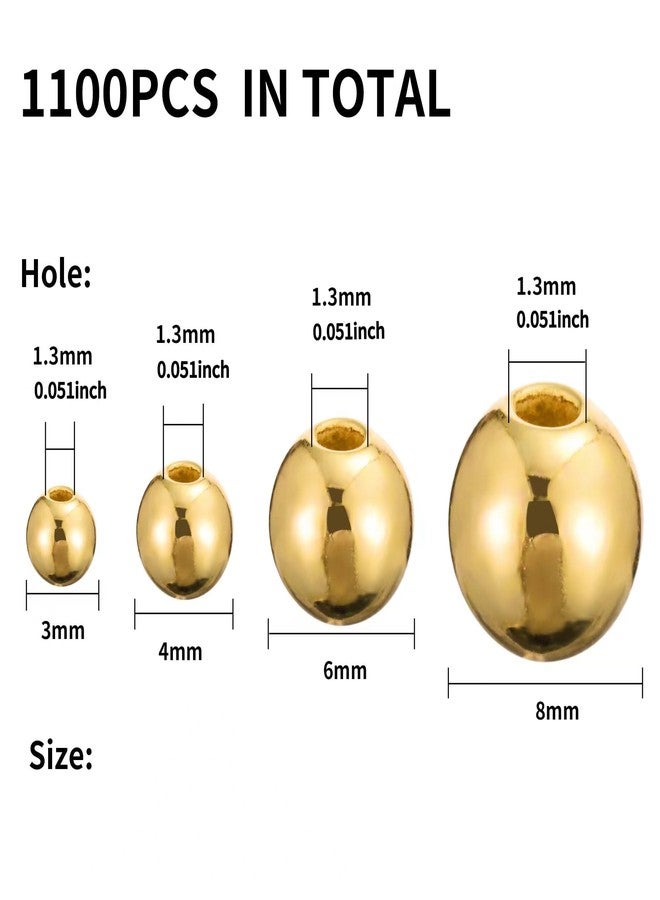 Monigte 1100 Pcs Gold Beads Smooth Round Beads 3/4/6/8mm Gold Spacer Loose Ball Bead Kits Gold Filled Beads for Bracelet Jewelry Making - Image 2