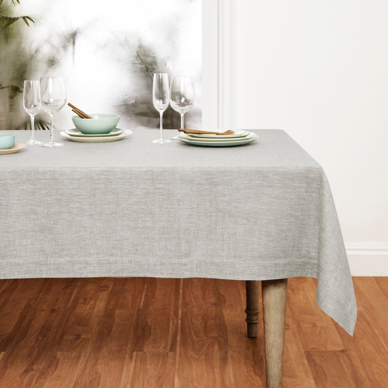 Solino Home Solino Home Linen Tablecloth 60 x 144 Inch  100 Pure Linen Oyster Grey Table Cloth for Rectangle Tables  Athena Machine Washable Tablecloth for Spring Summer 