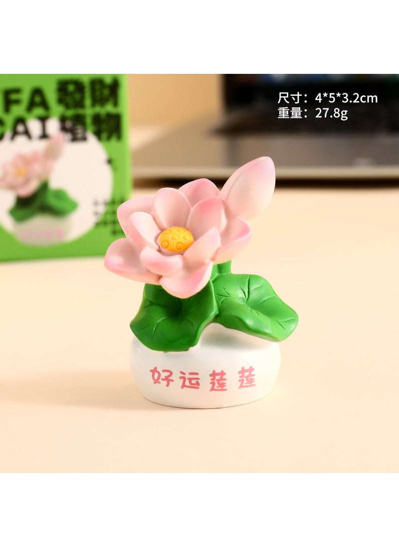 Generic Creative Cartoon Desk Decor Plant Ornament Fortune Plant Ornaments-Good Luck Lotus 