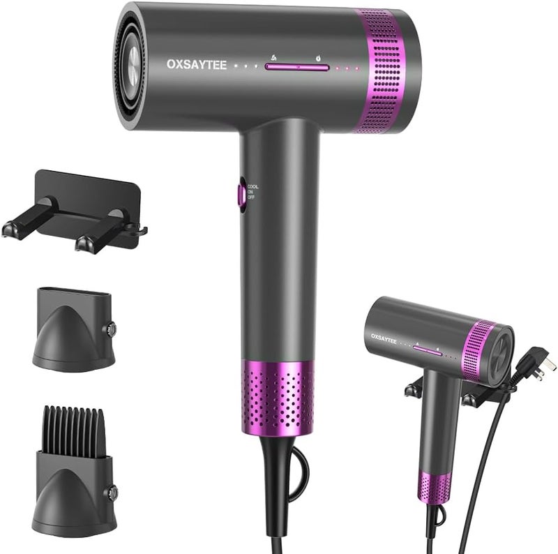 1800W Ionic Hair Dryer, Professional Salon Hair Blow Dryer, 3 Heating/2 Speed/Cold Settings Blow Dryer with 2 Concentrator, 1 Diffuser Foldable Hair Dryer For Home Salon Travel (grey-02) - Image 1