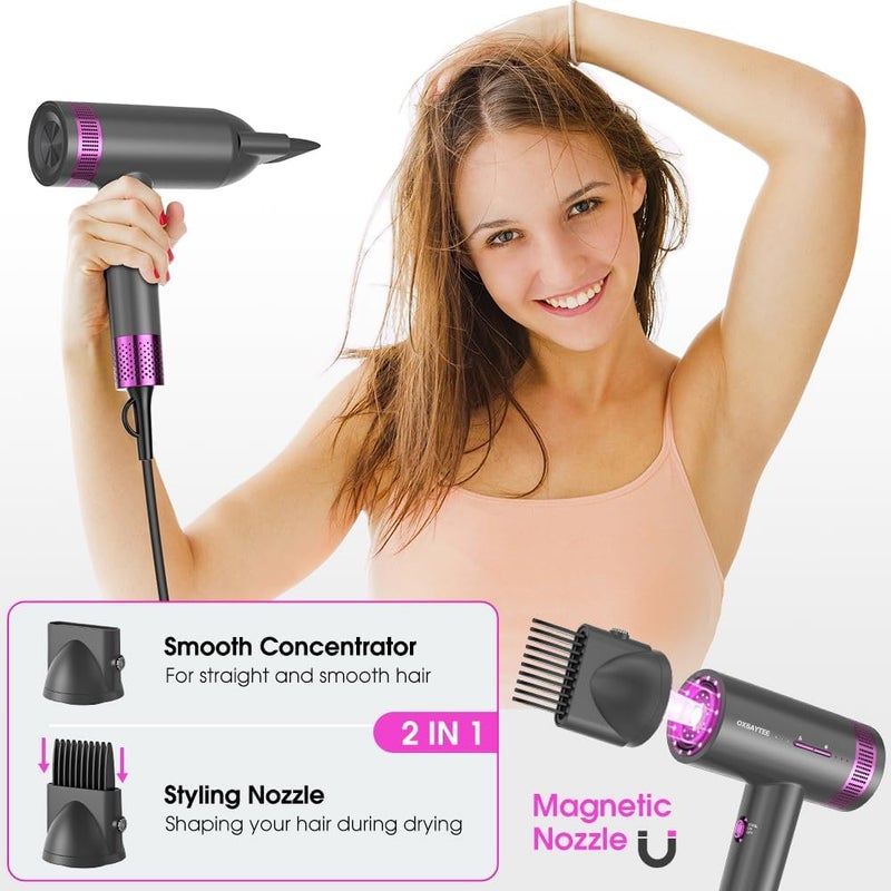 1800W Ionic Hair Dryer, Professional Salon Hair Blow Dryer, 3 Heating/2 Speed/Cold Settings Blow Dryer with 2 Concentrator, 1 Diffuser Foldable Hair Dryer For Home Salon Travel (grey-02) - Image 3