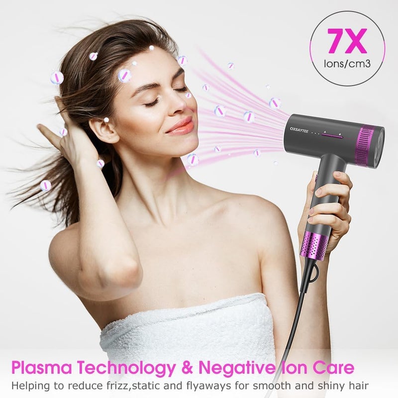 1800W Ionic Hair Dryer, Professional Salon Hair Blow Dryer, 3 Heating/2 Speed/Cold Settings Blow Dryer with 2 Concentrator, 1 Diffuser Foldable Hair Dryer For Home Salon Travel (grey-02) - Image 5