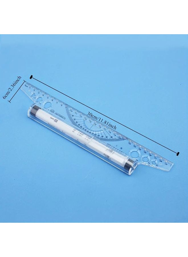 Transparent Multi Functional Parallel Drawing Ruler Dual Scale Cm Inch Protractor - Image 1