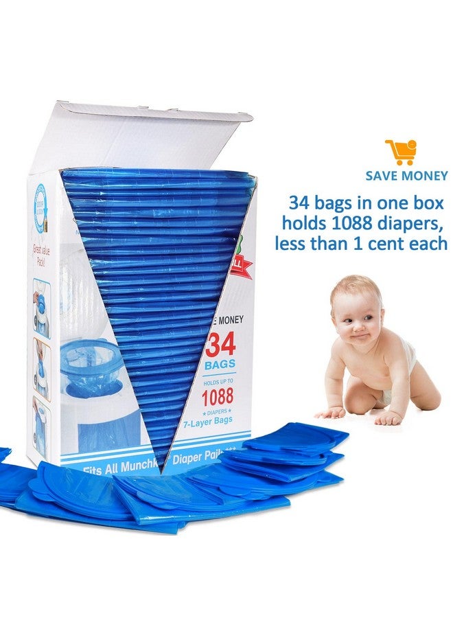JOCCIK Diaper Pail Refill Bags 34 Bags 1088 Counts Compatible with Arm&Hammer Disposal System, 100% Lock Odor, Seal and Toss Diaper Pail Refills - Image 4