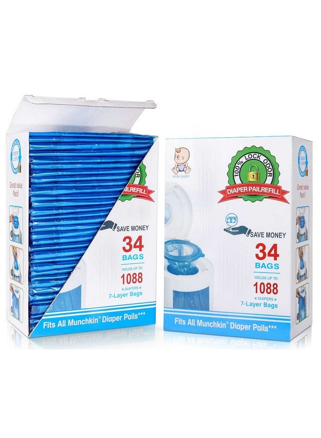 JOCCIK Diaper Pail Refill Bags 34 Bags 1088 Counts Compatible with Arm&Hammer Disposal System, 100% Lock Odor, Seal and Toss Diaper Pail Refills - Image 1
