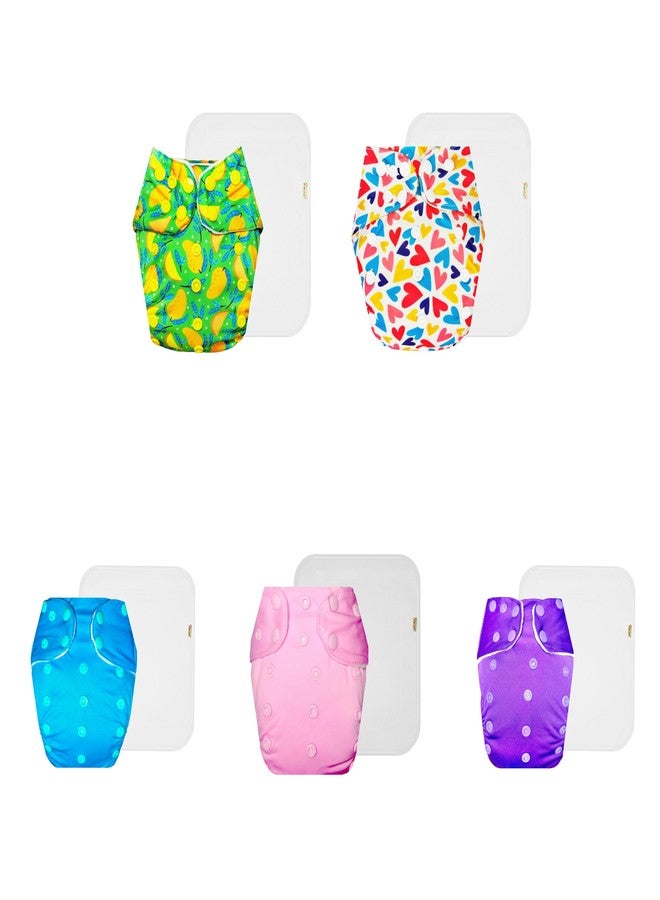 Dumbledo Premium Cloth Diaper with Cotton Insert (Pack of 5) | Dry Feel and Comfortable | Reusable & Washable | Travel Friendly | Designed by Moms | 3 Months - 3 Years | Unisex Baby - Image 1