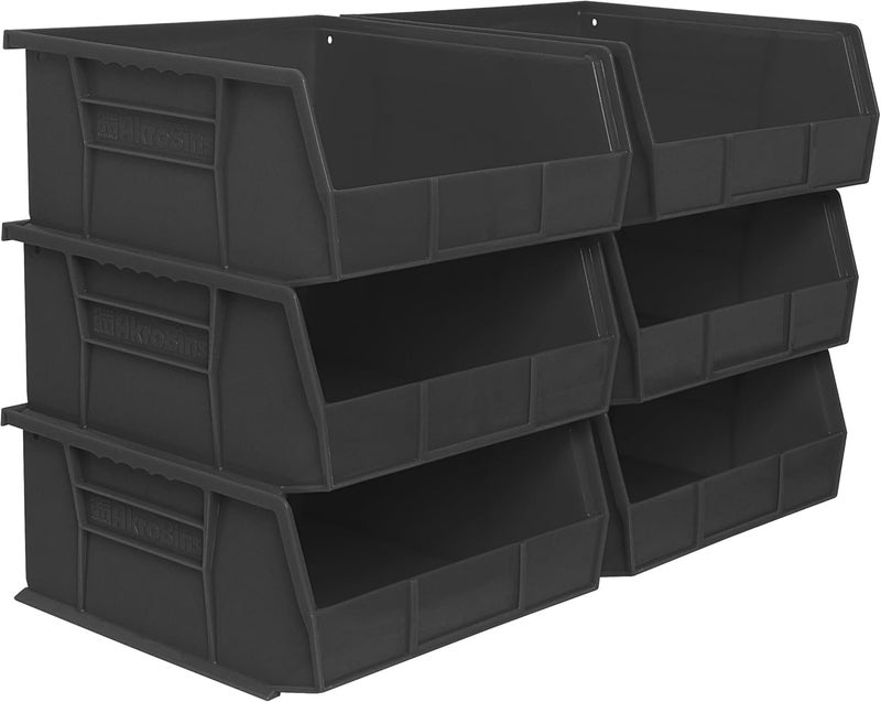Akro-Mils 30235 AkroBins Plastic Storage Bins, Space-Saving Stackable Bins, Garage Organization Bins, Pantry Organization, Craft Storage, 11-Inch x 11-Inch x 5-Inch, Black, 6-Pack - Image 1
