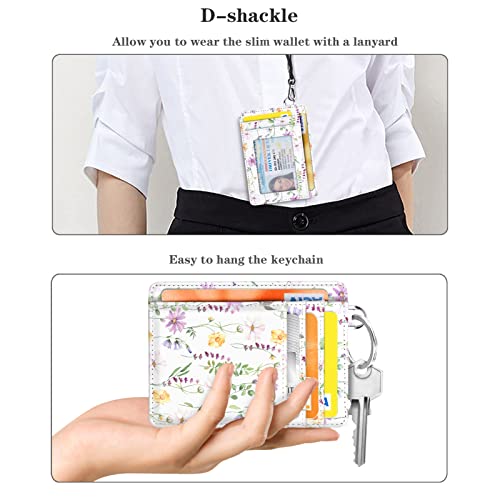 Coco Rossi Slim Front Pocket Wallet RFID ID Card Holder Cute Small Wallet with Keychian for Women,White Daisy - Image 4