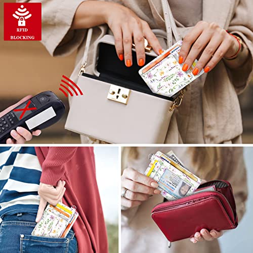 Coco Rossi Slim Front Pocket Wallet RFID ID Card Holder Cute Small Wallet with Keychian for Women,White Daisy - Image 5
