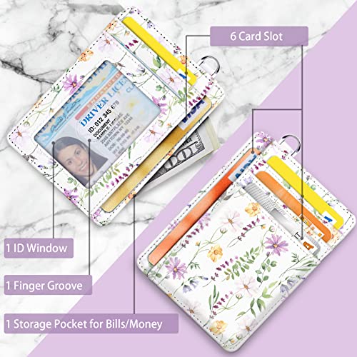 Coco Rossi Slim Front Pocket Wallet RFID ID Card Holder Cute Small Wallet with Keychian for Women,White Daisy - Image 3