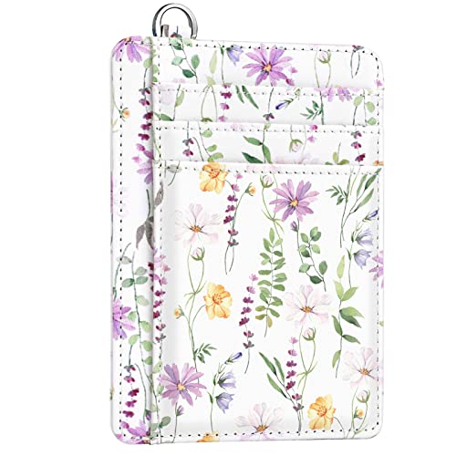 Coco Rossi Slim Front Pocket Wallet RFID ID Card Holder Cute Small Wallet with Keychian for Women,White Daisy - Image 1