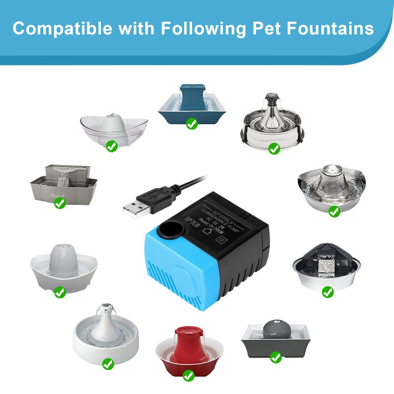 VinDox Replacement Pump for Pet Drinking Fountains - SP-400LV USB Replacement Pump with Adaptor-Compatible with Butterfly, Ceramic, Stainless Steel and 360 Dog & Cat Water Dispensers - Image 2