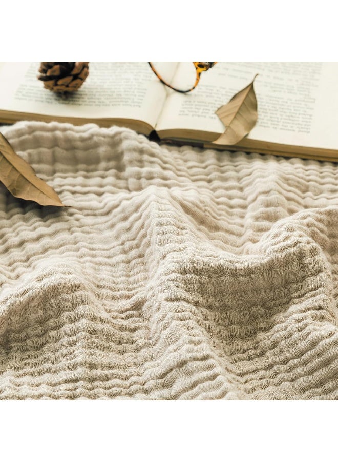 EMME Cotton Bed Blanket Soft Muslin Boho Bedding Lightweight Breathable Twin Blanket All Season Gauze Blanket, Light Tan - Image 1