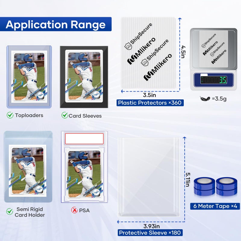 Mlikero 360 Pack Trading Card Shipping Protectors, 3.5'' x 4.5'' Plastic Card Protector with Tape Rolls for Mailing Sports Cards - Image 4