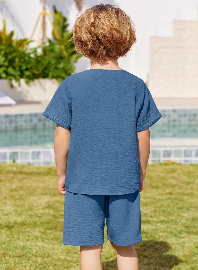 آرشنر طقم ملابس صيفية للأولاد الصغار من أرشينر، قطعتان، تيشيرت بأكمام قصيرة وشورت كاجوال، لون أزرق داكن، مقاس 7-8 سنوات - Image 4