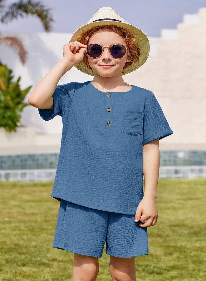 آرشنر طقم ملابس صيفية للأولاد الصغار من أرشينر، قطعتان، تيشيرت بأكمام قصيرة وشورت كاجوال، لون أزرق داكن، مقاس 7-8 سنوات - Image 3