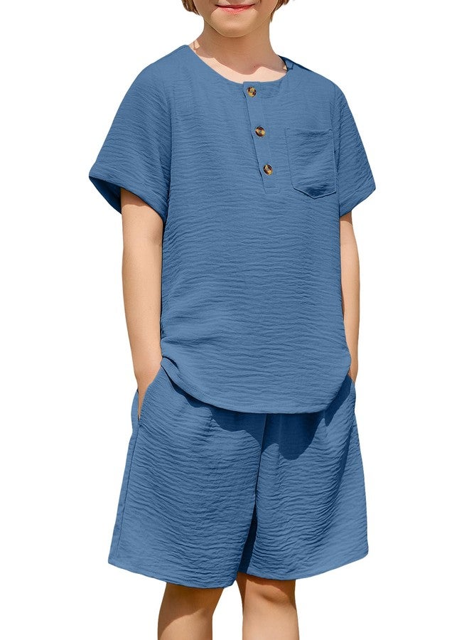 آرشنر طقم ملابس صيفية للأولاد الصغار من أرشينر، قطعتان، تيشيرت بأكمام قصيرة وشورت كاجوال، لون أزرق داكن، مقاس 7-8 سنوات - Image 1