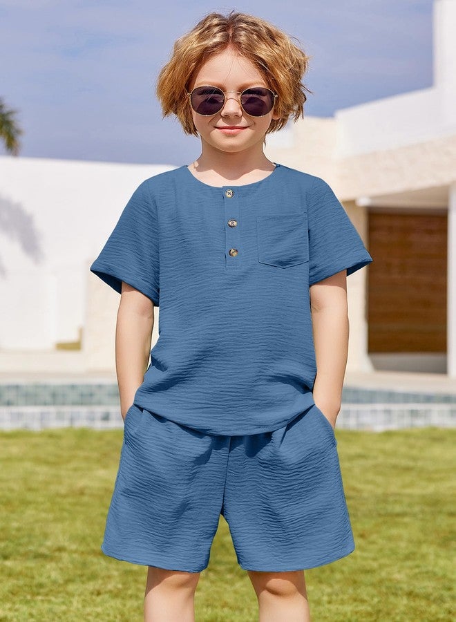 آرشنر طقم ملابس صيفية للأولاد الصغار من أرشينر، قطعتان، تيشيرت بأكمام قصيرة وشورت كاجوال، لون أزرق داكن، مقاس 7-8 سنوات - Image 2