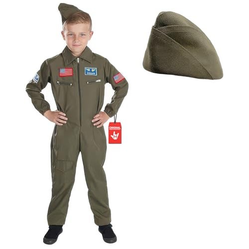 fun shack Kids Flight Suit Pilot Costume, Air Force Fighter Pilot WW2 Costume Kids, Boys Halloween Costumes, Medium - Image 1