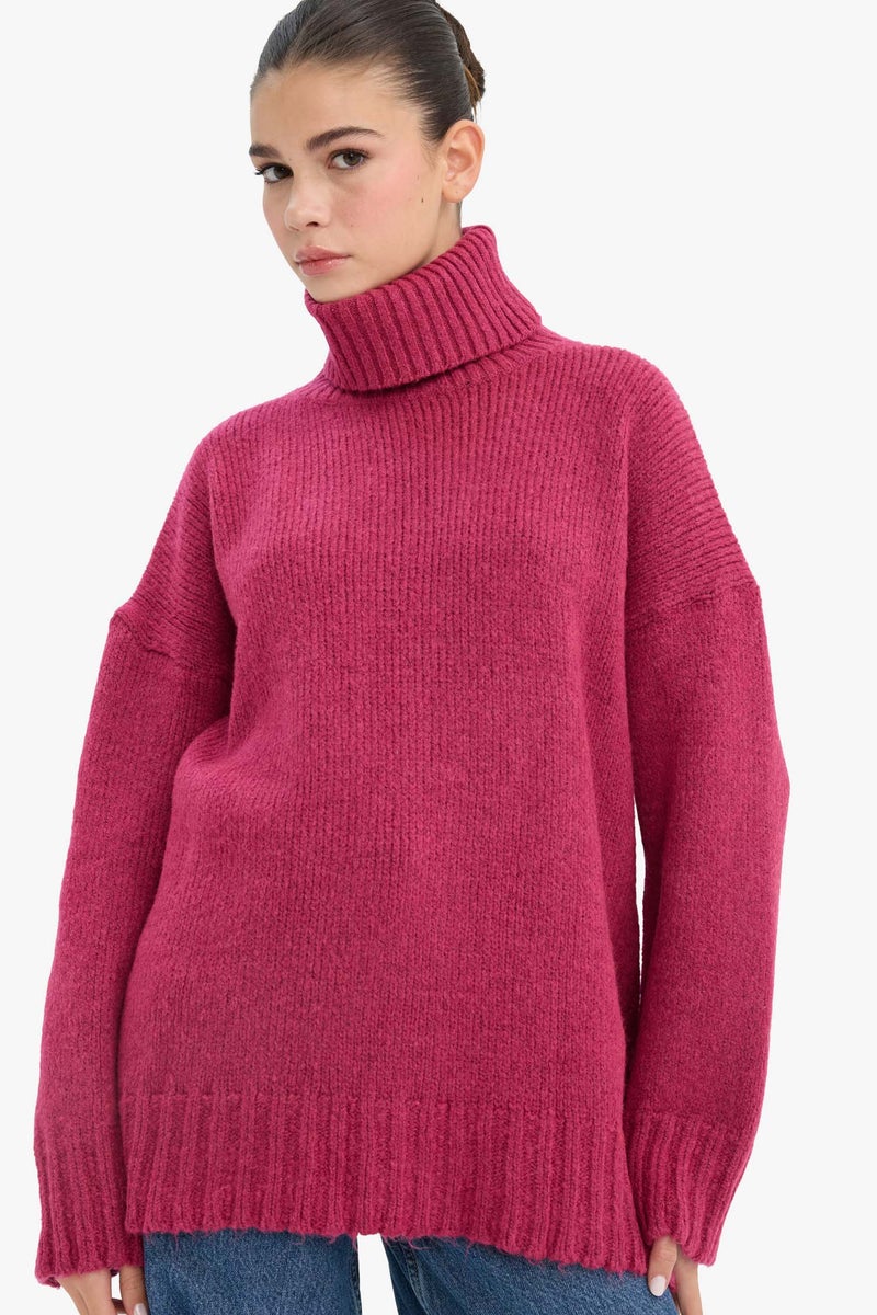 DeFacto Pink Woman Oversize Fit Turtleneck Tunic Casual - Image 1