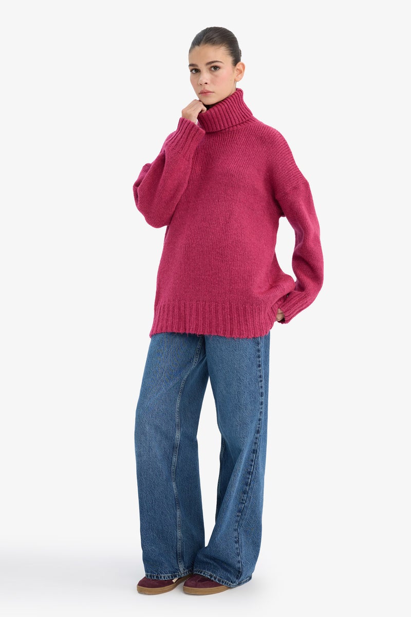 DeFacto Pink Woman Oversize Fit Turtleneck Tunic Casual - Image 2