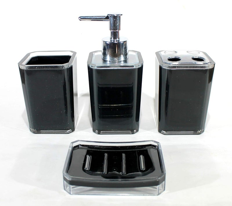 KLEO Soap Dispenser, Toothbrush Holder, Utility and Soap Dish Bathroom Accessory Set (Black) - Set of 4 - Image 2
