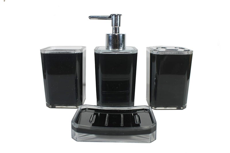 KLEO Soap Dispenser, Toothbrush Holder, Utility and Soap Dish Bathroom Accessory Set (Black) - Set of 4 - Image 1