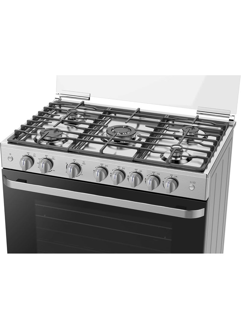 مديا موقد قائم من الفولاذ المقاوم للصدأ 90x60 سم، مجموعة طهي غاز كاملة مع موقد XpressGrill وإشعال تلقائي، مروحة حمل حراري، خيار قلي الهواء، دعم مقلاة من الحديد الزهر - Image 4
