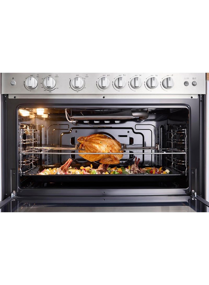 مديا موقد قائم من الفولاذ المقاوم للصدأ 90x60 سم، مجموعة طهي غاز كاملة مع موقد XpressGrill وإشعال تلقائي، مروحة حمل حراري، خيار قلي الهواء، دعم مقلاة من الحديد الزهر - Image 5