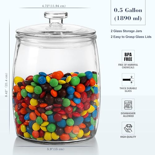 Ritayedet Half Gallon Glass Jars with Lid, Wide Mouth Cookie Jars Set of 2, Apothecary Jar for Candy, Glass Canisters for Kitchen Storage and Laundry Organization - Image 5