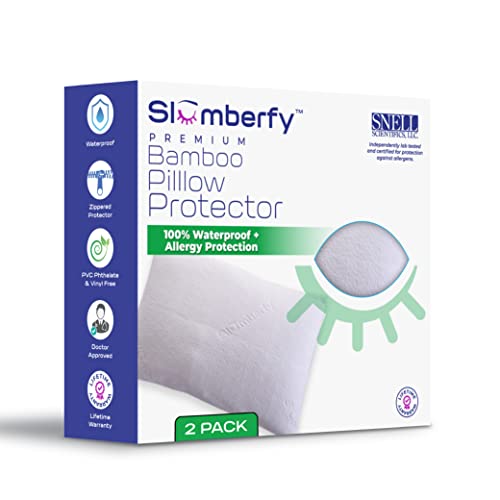 Slumberfy Queen Size Waterproof Bamboo Pillow Protector by Slumberfy - Premium Pillow Cases with Allergy Protection - Natural & Breathable Jacquard Pillow Covers 20x30 in - Pack of 2 Pillow Covers - Image 1
