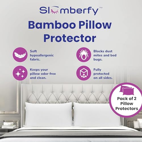 Slumberfy Queen Size Waterproof Bamboo Pillow Protector by Slumberfy - Premium Pillow Cases with Allergy Protection - Natural & Breathable Jacquard Pillow Covers 20x30 in - Pack of 2 Pillow Covers - Image 5