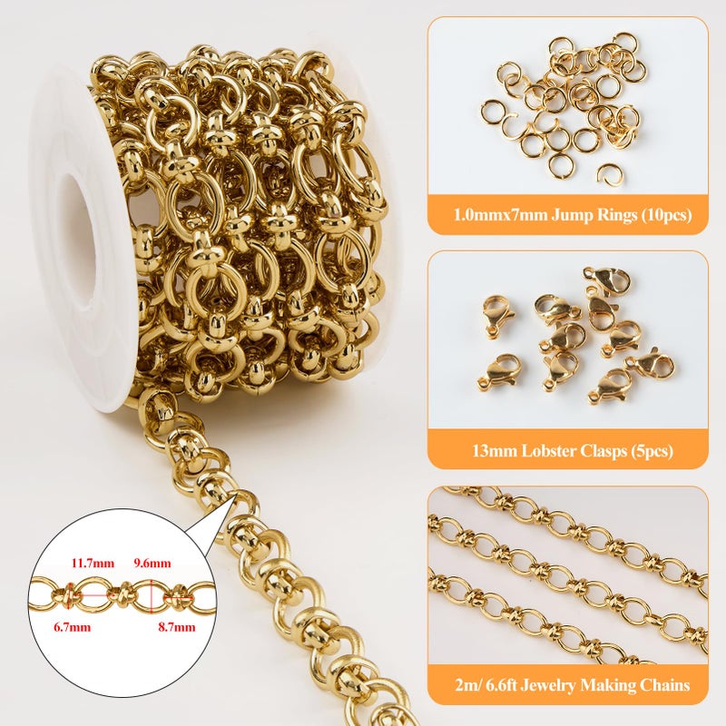 YOUBEIYEE 6.6 Feet Gold Plated Chains Bulk Rolo Link Chain Roll Strong Stainless Steel Chain for Jewelry Making - Image 2