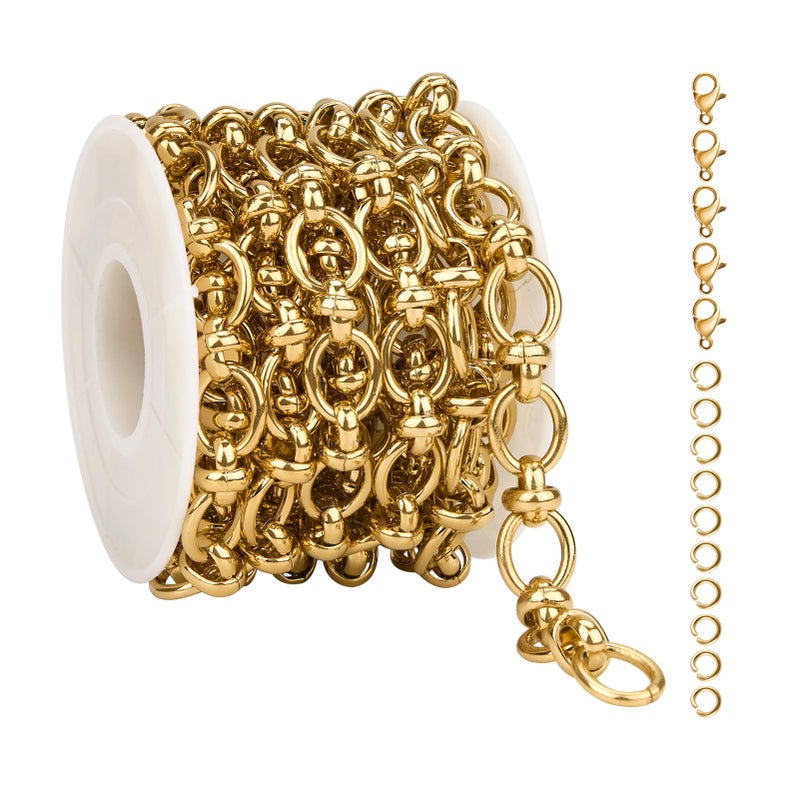 YOUBEIYEE 6.6 Feet Gold Plated Chains Bulk Rolo Link Chain Roll Strong Stainless Steel Chain for Jewelry Making - Image 1